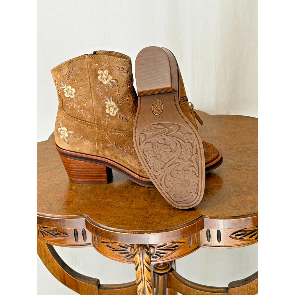 NIB Sofft Sophie Brown Suede Embroidered Western Ankle Boot Womens 7 #0304 - Picture 6 of 8